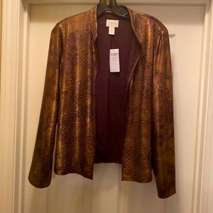Chicos Faux Leather Jacket Artisan Embellished Size 1 Brand New